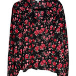 Unique Vintage Black Red Rose Floral Print Long Sleeve Collared Button Shirt XL Photo 0