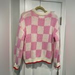 NWT Luna Ivy Size S Pink Cream Check Heart Chunky Knit Long Sleeve Crew Sweater Photo 7