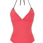 Vilebrequin Size S Watermelon Red Navy Blue Neoprene Halter One Piece Swimsuit Photo 0