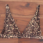 ASOS Design Leopard Print Deep Triangle Bikini Top Swimwear Size UK 10 US 6 Brown Photo 0