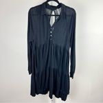 Free People Linen & Cotton Blend Long Sleeve Black Dress Whimsygoth Fairy Photo 8