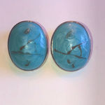 Vintage Silver Tone Turquoise Shimmer Enamel Retro Boho Clip On Earrings Photo 1