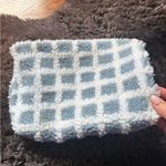 Anthropologie Blue and White Checkered Fuzzy Cosmetic Bag Photo 1