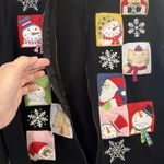 VTG Ugly Christmas Sweater Jacket Sz M Black Santa Snowman Full Zip Holiday EUC Size M Photo 6