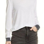 Treasure & Bond Treasure‎ & Bond White Gray Trim Long Sleeve T Shirt Top Womens XS Photo 0