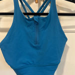 Lululemon Sports Bra Blue Zip Front Criss Cross Straps high energy high neck 8 Photo 0