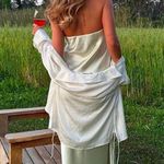 ZARA midi dress satin sleeveless tube olive green wedding party summer Photo 4