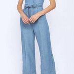 FATE. Natural Fiber Tencel Denim Wrap Front Wide Leg Jumpsuit w Tie Belt Small Photo 0