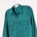 Equipment  June Bug Emerald Satin Classic Signature Button Front Top Green XS Photo 2