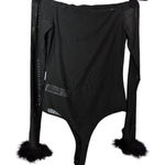 Forever 21 mesh feather trimmed sleeves bodysuit Small Photo 0