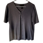 Geoffrey Beene  Sweater Vintage Large‎ Gray Silk Cotton Button Up Top Academia Photo 0