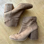 Lucky Brand Ravynn Brown Faux Suede and Leather Block Heel Booties, Tan, 10 Photo 1