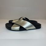 barney's new york Crisscross-Strap Metallic Leather Slide Sandals Size 8.5 Photo 2