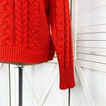 Aerie Cable Knit Crewneck Crop Sweater Red Small Photo 5