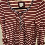 Anthropologie Maeve Style Women's Small Striped Ruffle Trim Long Sleeve Photo 0