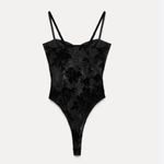 ZARA NWT Bodysuit Lace Mesh Velvet Detail Festive Days Collection Black Medium Photo 1