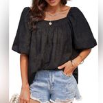 Mincib Summer Flowy Chiffon Loose Fit Square Neck Puff Sleeve Blouse Size 2X Black Photo 0