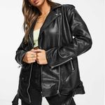Stradivarius oversized faux leather jacket in black Photo 0