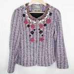 Summer Of Love Womens Embellished Tweed Blazer Jacket Size S Career Office Pink Photo 0