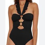 Soluna Black Women's Standard Buckle Up One Piece Bandeau Swimsuit S Photo 0