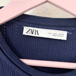 ZARA  Knit Navy Blue Mini Dress with Gold Buttons Size L Photo 2