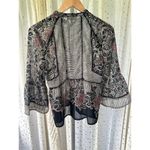 Lucky Brand Sheer Boho Floral Stripe Mix Print Bell Sleeves Front Tie Blouse S Photo 5
