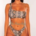 Hot Miami Styles Brown Snake Print Ruched Bust Scrunch Butt bikini NWT Photo 1