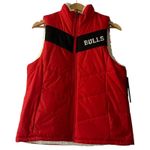 NBA Bulls Red Puffer Sherpa Vest Reversible Womens Large Full Zip Sleeveless Photo 0