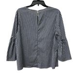 Grand & Greene Womens Navy and White Checkered Bell Sleeve Pearl Accent Top Sz M Blue Size M Photo 1