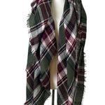 Blanket Scarf Wrap Shawl Square Fringe Olive Green Pink Multi Plaid Women’s Photo 6