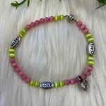 Green pink cats eye sing peace love faith bracelet Photo 2