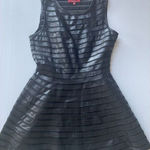 Saks 5th Avenue Red Saks Fifth Ave Black Leather Stripe Mesh Panel Sleeveless Fit‎ Flare Dress S Photo 0