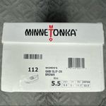 Minnetonka  Women's Gabi Suede Round Toe Slip-Ons in Brown Photo 6