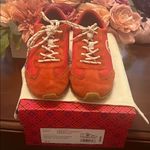 Tory Burch Women's Vintage Nylon Runner sneaker in red suede and nylon. Photo 7