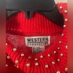 Western Connection Red Ugly Christmas Sweater Womenโs Sz Large Beaded Holiday Photo 1