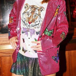 Queen of Sparkles Butterfly Pink Sequin Blazer Size XS Photo 0