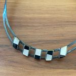 Sterling Silver 925 Gunmetal Onyx/Mother of Pearl Cuff Choker Collar Necklace Photo 4