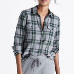Madewell Shirt Womens XS Green Gray Washburn Plaid Flannel Zip Popover Campcore Photo 8