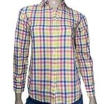 J. McLaughlin  Women’s 2 White Pink Blue Green Shadow Stripe Button Down Shirt Photo 0