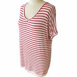 COCO & MAIN Red White Striped Short Sleeve Summer Top ~ Women's Oversized MED Photo 2