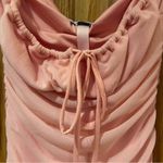 Oh Polly Feel the Frill Bardot Ruched Mesh Bidycon Mini Dress Blush Pink Size 0 Photo 5