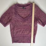 Steve Madden  Stephanie Sweater Large Purple Fuzzy Knit V-Neck Soft Comfy Stretch Photo 9