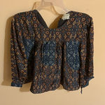 Carolina K orange & blue geometric floral silk blend blouse Size L Photo 0