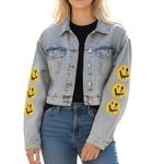 Azalea Wang Jean Jacket L Blue Denim Cropped Joker Smiley Goth Grunge Streetwear Size M Photo 0
