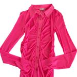 Good American Knockout Pink Sheer Ruched Long Sleeve Mini Dress Size 2 / Medium Photo 3