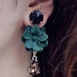 Women's Green Flower Crystal Teardrop Dangle Drop Earrings Photo 5