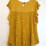 Matilda Jane Bocce Ball Lace Accent Top Mustard Yellow Lace Back Short Sleeve M Photo 13