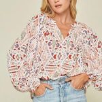 Andree by Unit Andree‎ by Unit Modern Abstract Blouse Size 1X Long Sleeve Lightweight Artsy Photo 0