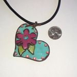 Wooden Boho Floral Chunky Rhinestone Heart Pendant Necklace Pink Photo 4