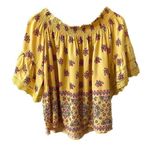 Angie Yellow Floral Off the Shoulder Smocked Crop Top Size S Boho Western Photo 0